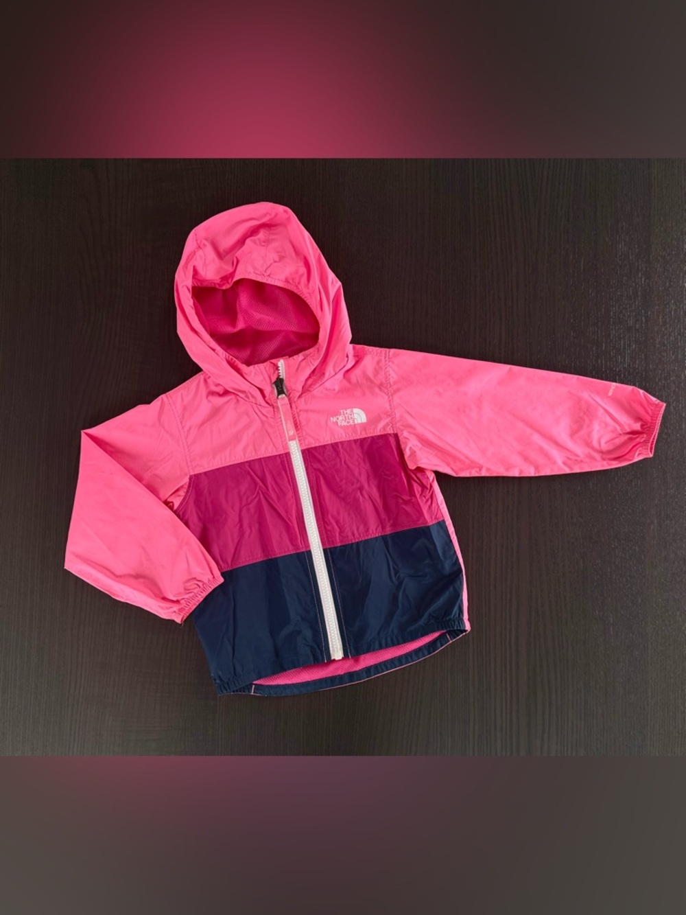 The North Face Pink Magenta Navy Colorblock Hooded Windbreaker